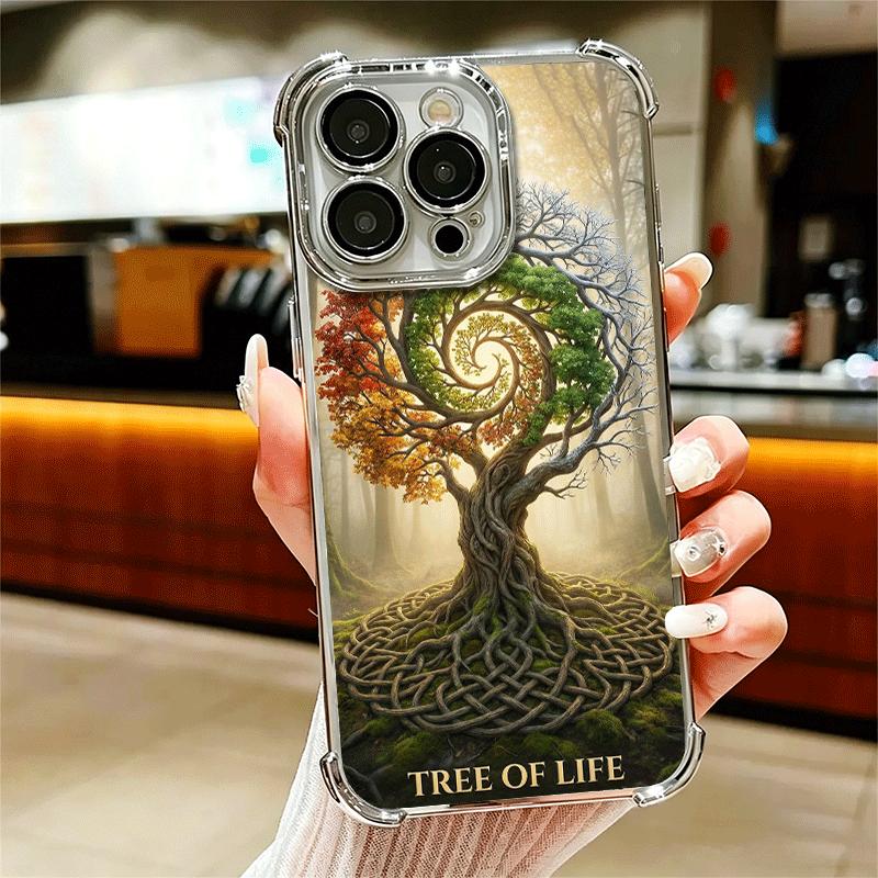 Tree of Life Space Soft Phone Case For iPhone 15 16 17 Air 14 Pro Max 16E Plus 13 12 Mini Plating Anti-Fall Fundas