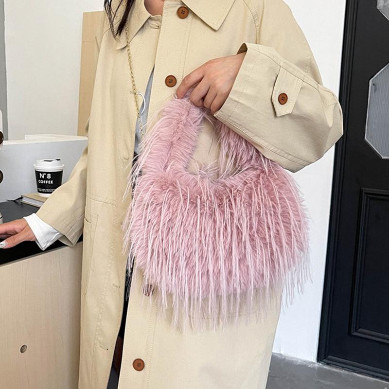 Women Plush Small Purse Soft Luxury Tote Handbag Faux Fur Fluffy Wrist Bags Girls Winter Daily Crossbody Shoulder Bag
