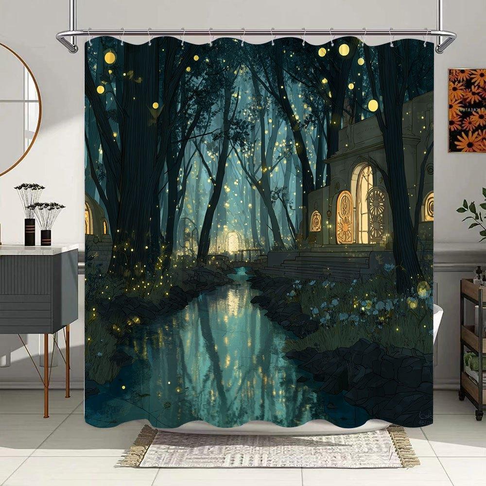 Mysterious Scene Shower Curtain, 180x 200cm Cool Blue To Warm Pattern Printed Home Bathroom Curtain