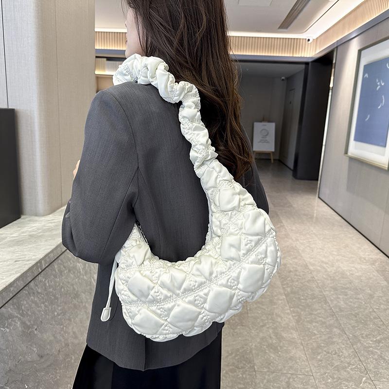 2025 Satin Pleated Dumpling Bag - Large Capacity, Diamond Embroidery, Elegant Shoulder Bag for Commuting & Outings