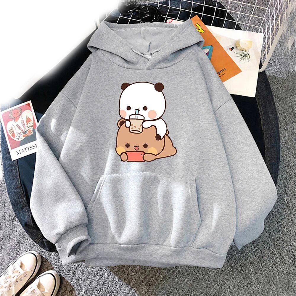 New Kawaii Bubu And Dudu Drink Bubble Tea Print Woman Unisex Fashion Hoodie