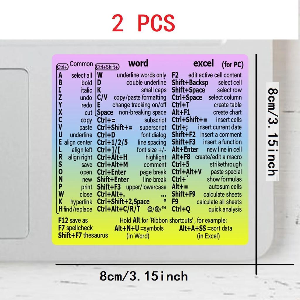 2Pcs Creative Windows Office Software Keyboard Shortcut Keys Tips English Stickers for Computers Laptops Office Worker Supplies