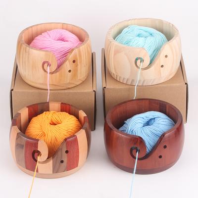 Wooden Yarn Bowl Knitting Yarn Bowls with Holes Crochet Bowl Holder Handmade Yarn Storage Bowl for DIY Knitting Crocheting