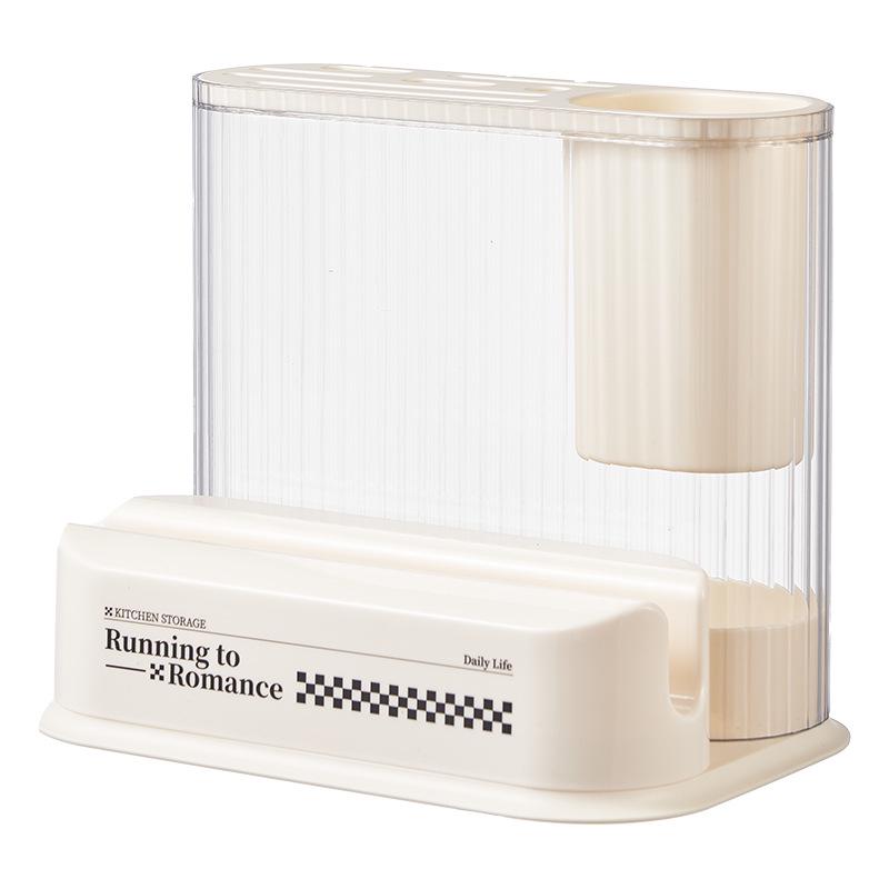 

Высококачественное кремовое кухонное хранилище: Интегрированная подставка для ножей и разделочных досок с держателем для столовых приборов