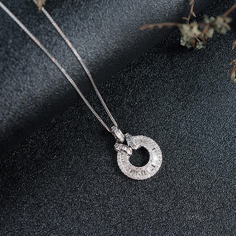 CAOSHI Fashion Style Paved Full Cubic Zirconia Round Pendant Necklace for Women Exquisite Wedding Engagement Party Accessories