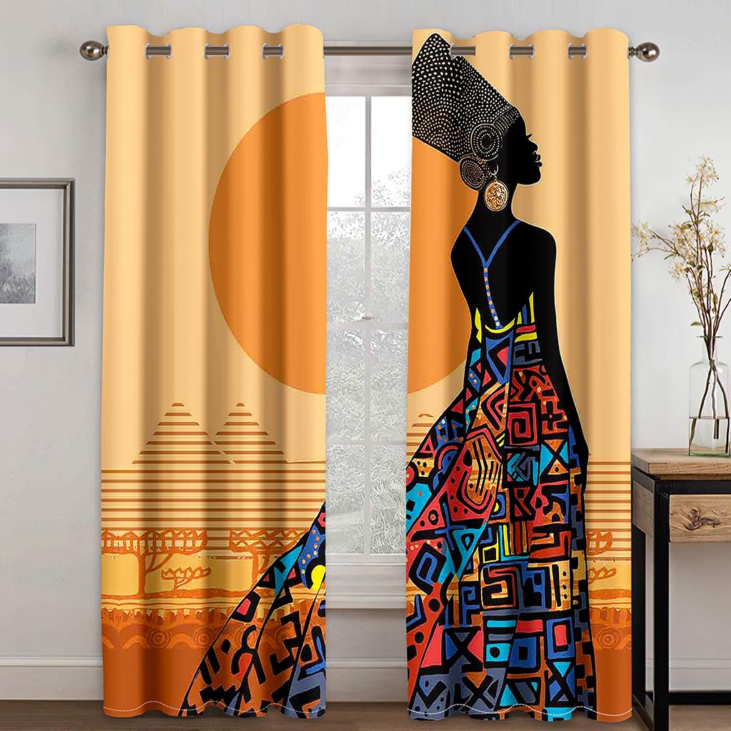 Moderne minimalistische afrikanische Frauen abstrakte Kunst Sonnenschutzvorhänge 2 Paneele Wohnzimmer Schlafzimmer Balkon Küche Dekorative Vorhänge