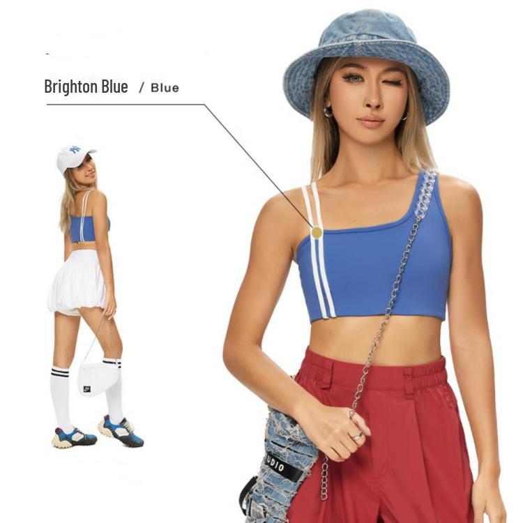 Новый стиль одно плечо контрастного цвета спортивный бюстгальтер - женский летний топ для йоги и верхней одежды Small