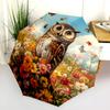 Owl and Flower pattern, automatic folding umbrella, portable and foldable design, 8 ribs, a Christmas or birthday gift.