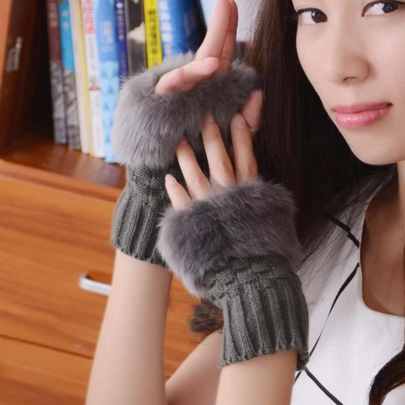 Solid Color Plush Knitted Half Finger Gloves Thickened Warmth Gifts Fashion