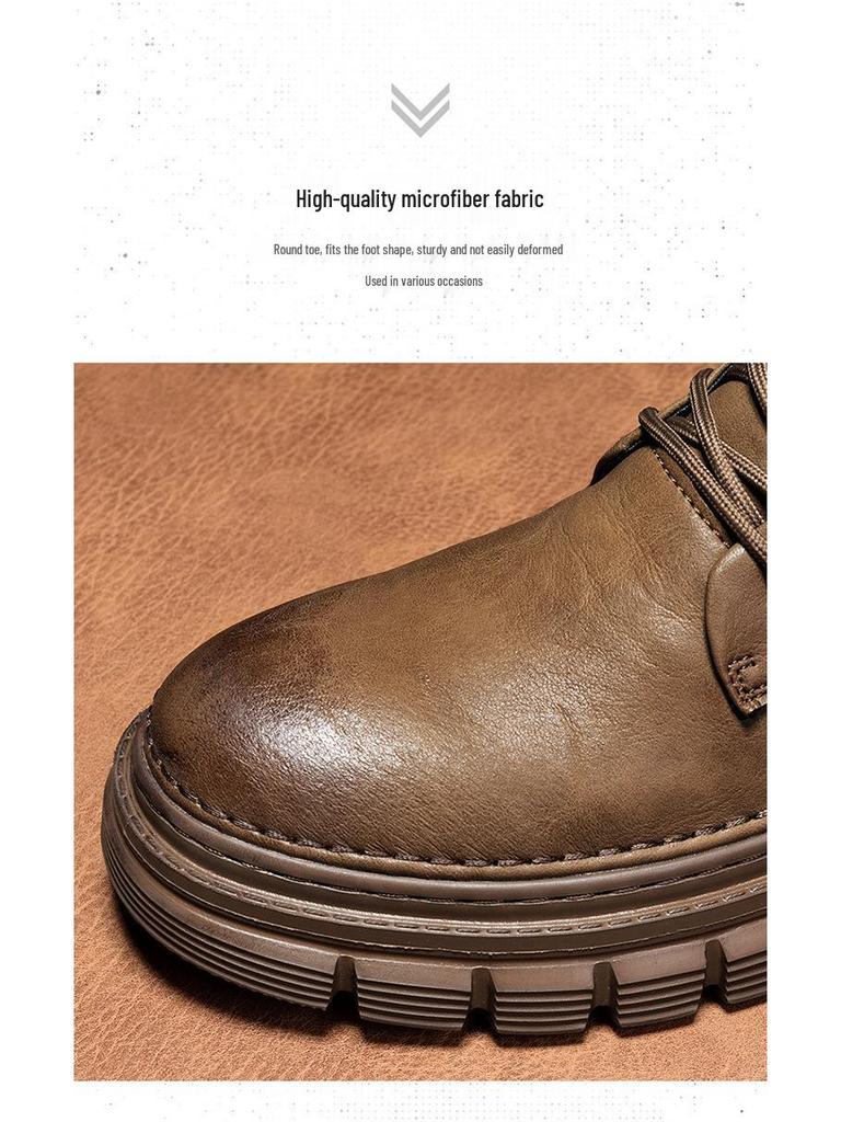Men's Retro Lace-Up Microfiber Leather Martin Boots – Thick Sole Round Toe for Autumn/Winter Outdoor Hiking & Motorcycle Wear