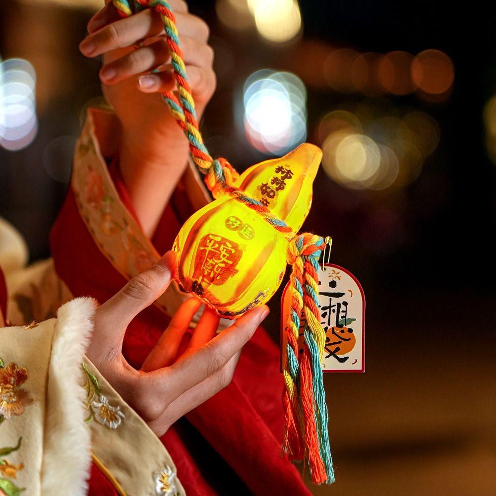 Year of The Horse Chinese Style Lantern with Tassel Blessing Words Luminous Gourd Lantern Handmade Printed Handheld Lantern