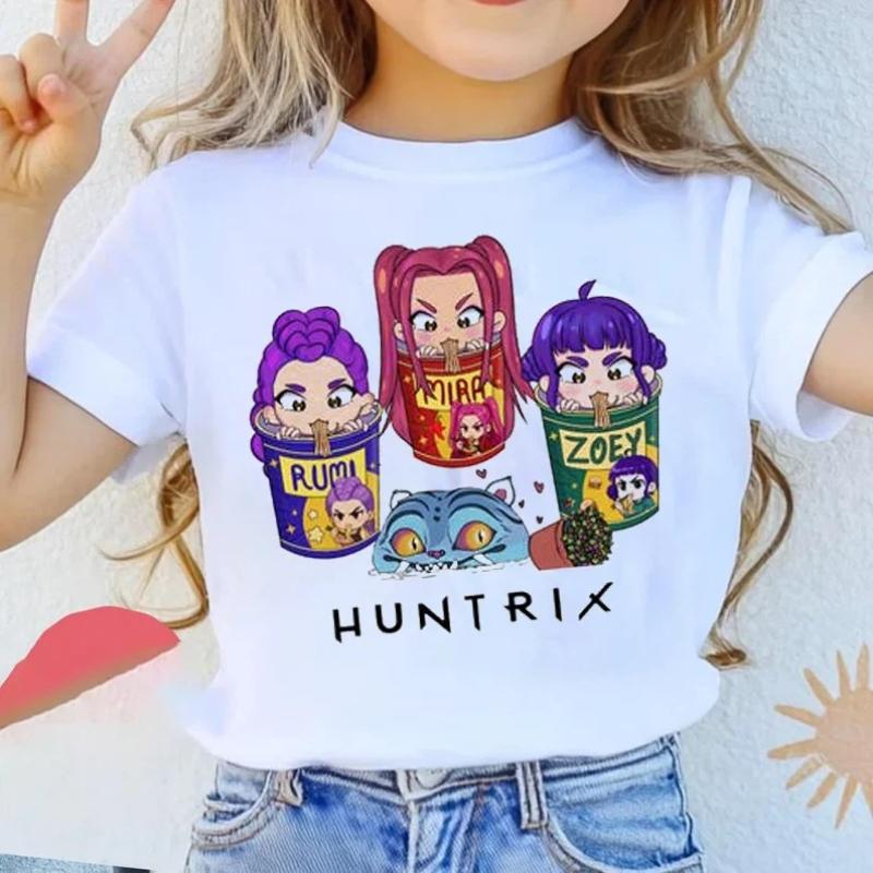 New Girls T Shirt Kpop Demon Hunters Children's T Shirt Birthday Short Sleeve Saja Kids Tee Top Girls Boys Family Clothing