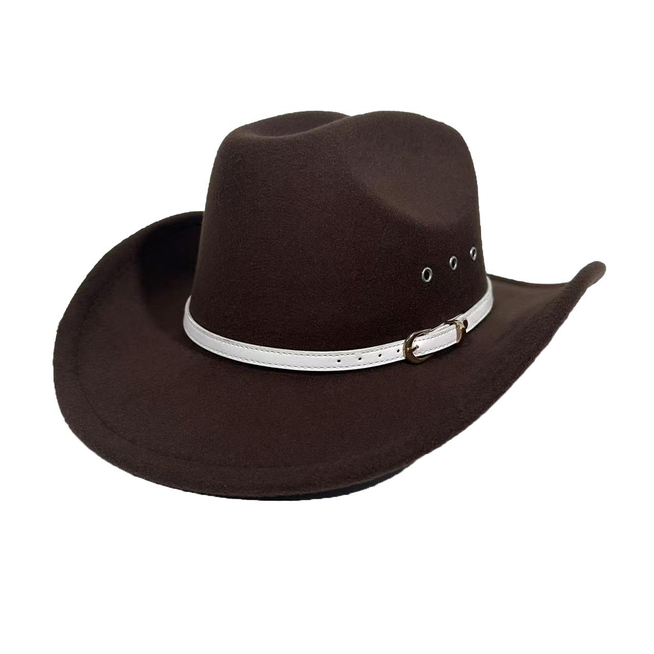 

New Western Cowboy Hat One-Word Top Hat Big Eave Hat European And American Fashion Ethnic Style Jazz Hat M（56-58cm） темно-коричневого кольору