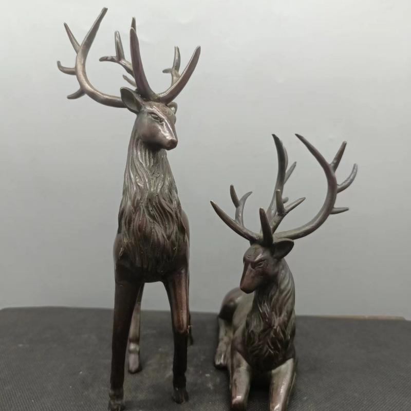 Antique Imitation Figurines Pair Of Bronze Fortune Plum Blossom Deer Office Desktop Entrance Gift Decorative Or See detail page