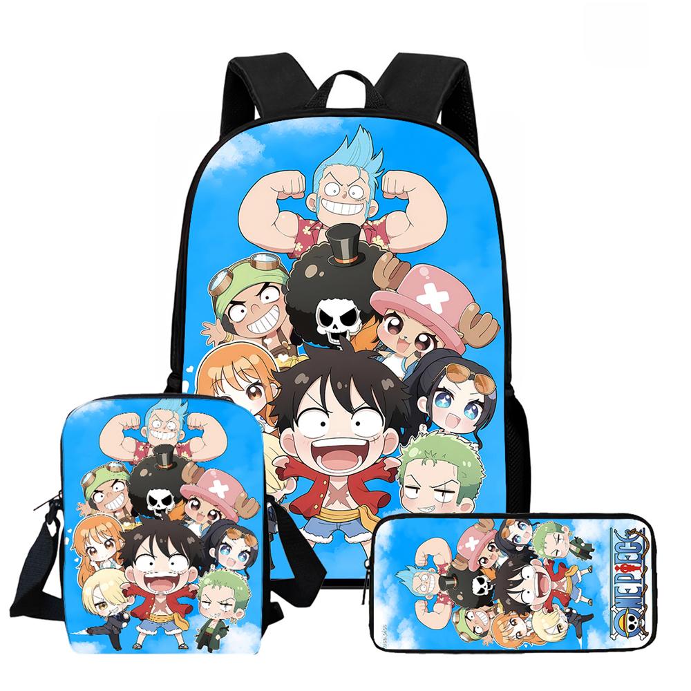 One Piece 15-Inch Mochila 3 PCS Lightweight Durable School Backpack With Crossbody Bag And Pencil Case For Boys Girls Ages 6-10
