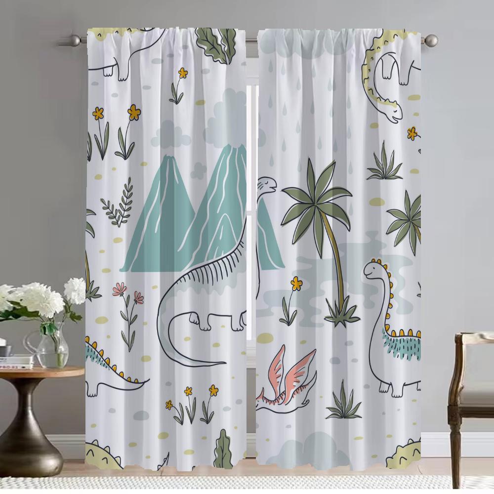 Dinosaur Anti-mosquito Curtains 2 Pieces Curtains for Bedroom Living Room Curtain Partition Halloween Decoration Shades Kitchen