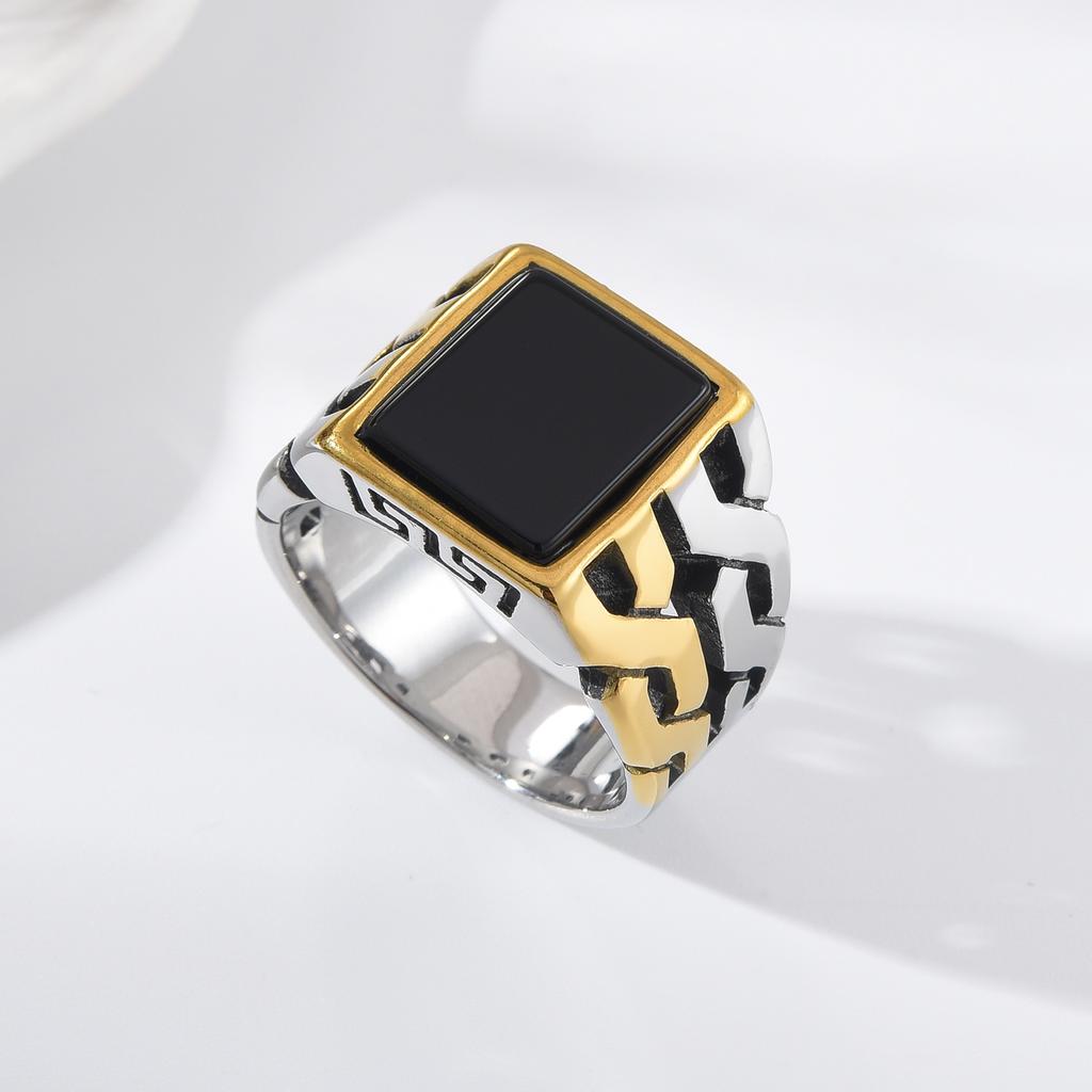 A3506 Gold plating Men's High Quality 316LStainless Steel Onyx Watchband Rings Classic Trend Jewelry Product
