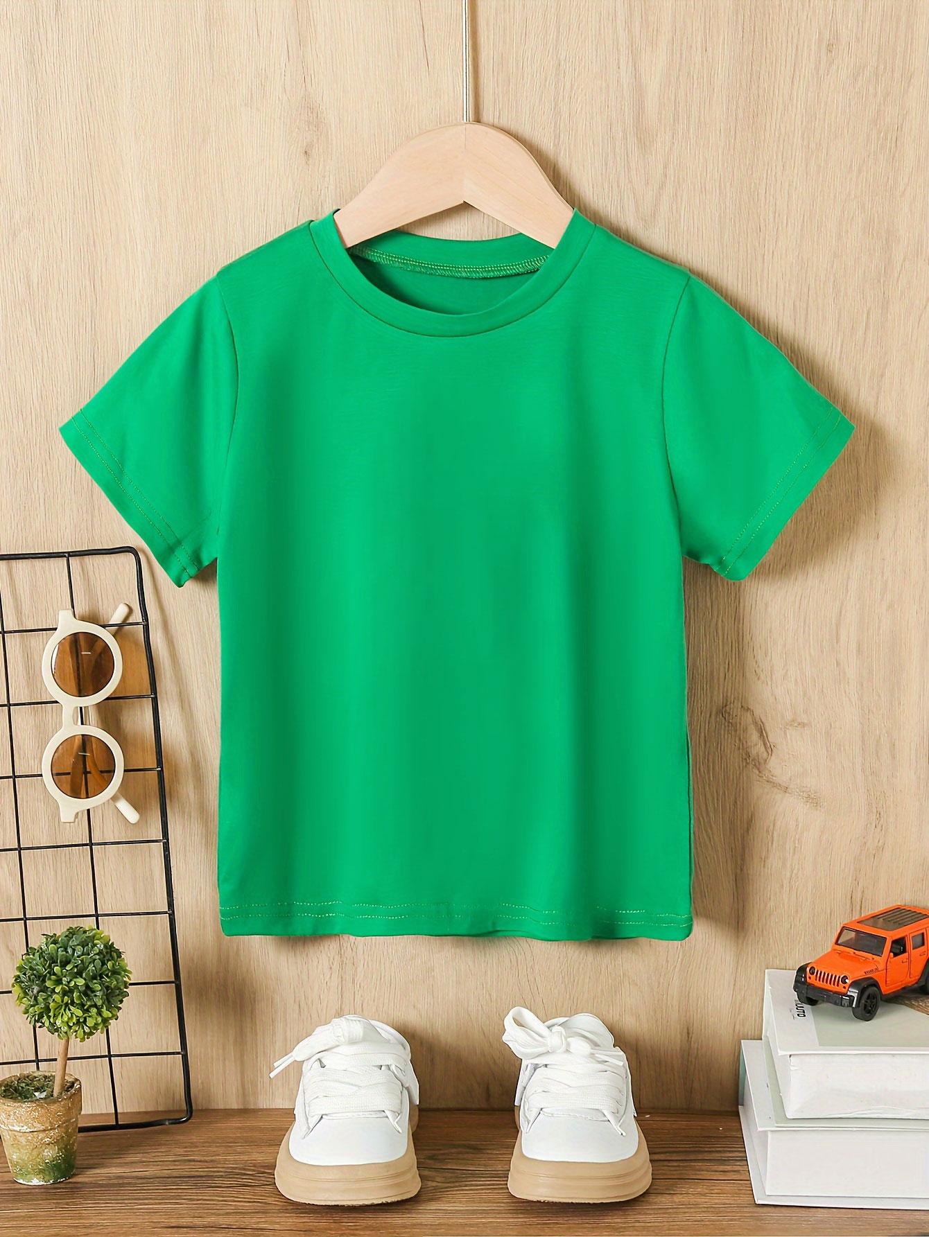 Boys  Solid-Color Crew-Neck Short-Sleeve T-Shirt — Versatile Casual Outdoor Top (Single Pack) 1-2Y зелёный