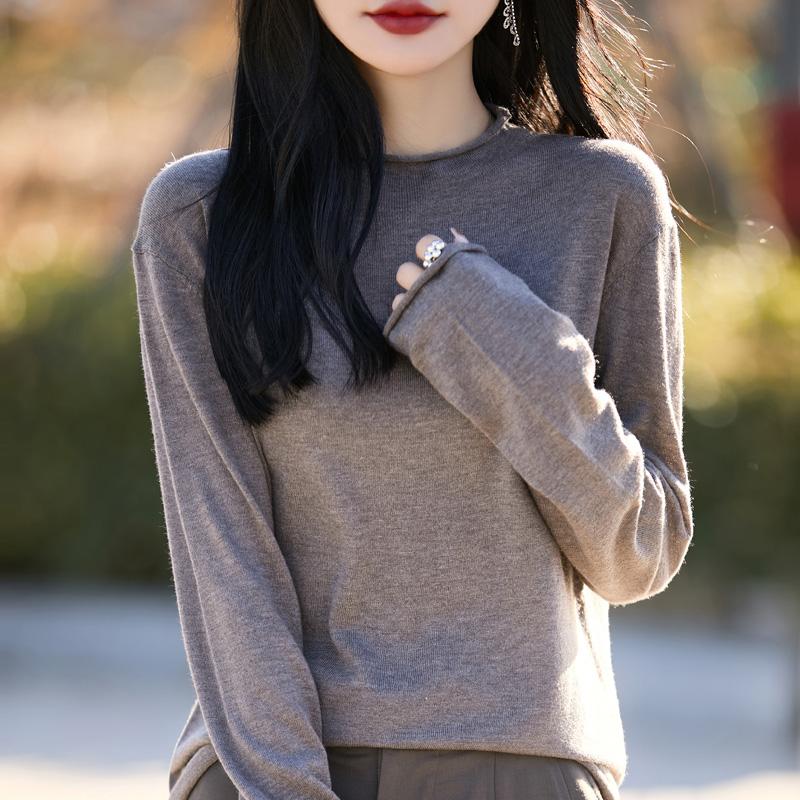 Women's wool pullover Qinghe cashmere 50% silk 50% wool spring and summer wool soft, comfortable and warm