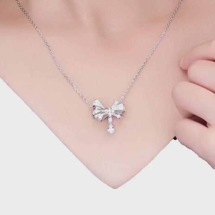 Zircon Bow Pendant Water Drop Necklace – Elegant, Versatile Clavicle Chain for Women