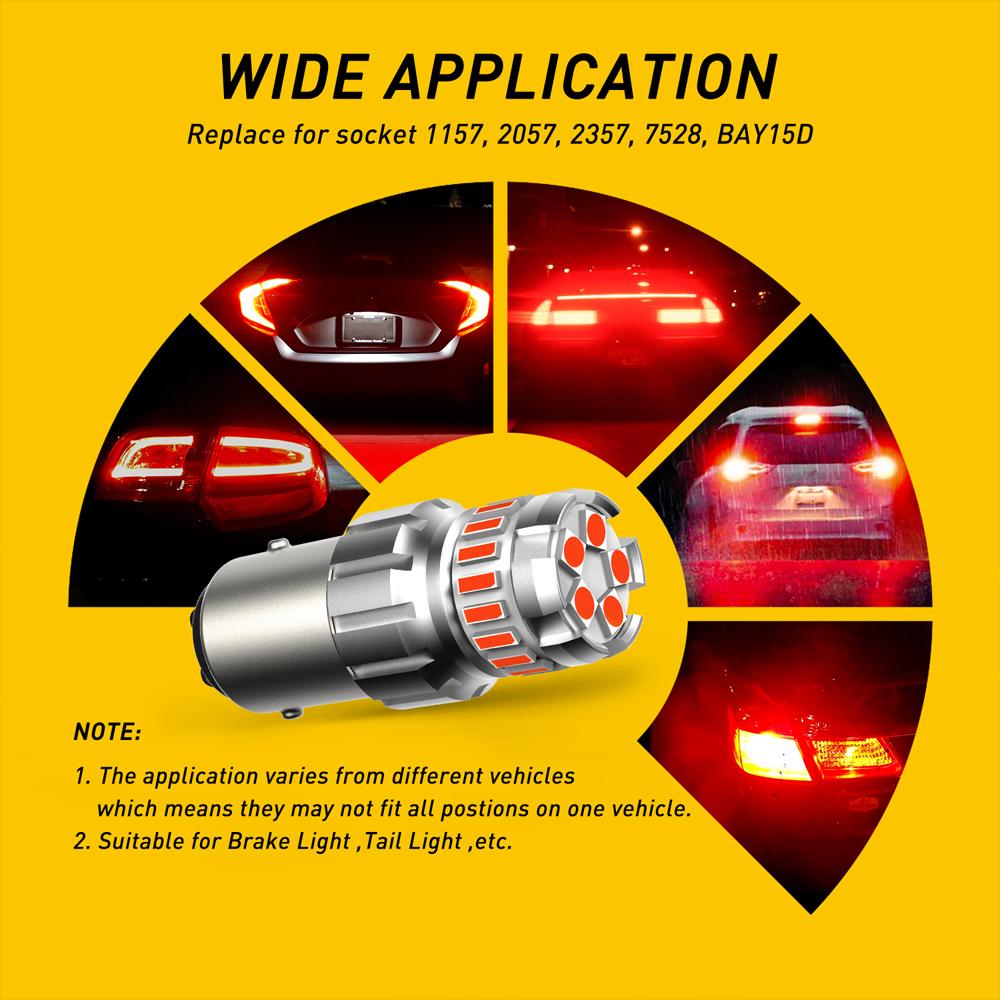 AUXITO 2Pcs 1157 P21/5W BAY15D LED Bulbs Canbus Red Car Brake Stop Tail Lights Reverse Lamp Automotive Light Super Bright 12V Bulbs 7