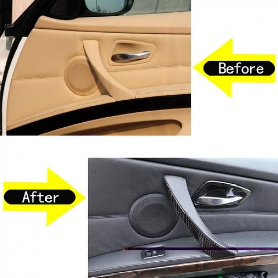 Real Carbon Fiber Car Door Handle Interior Trim Cover For BMW 3 Series E90 05-12