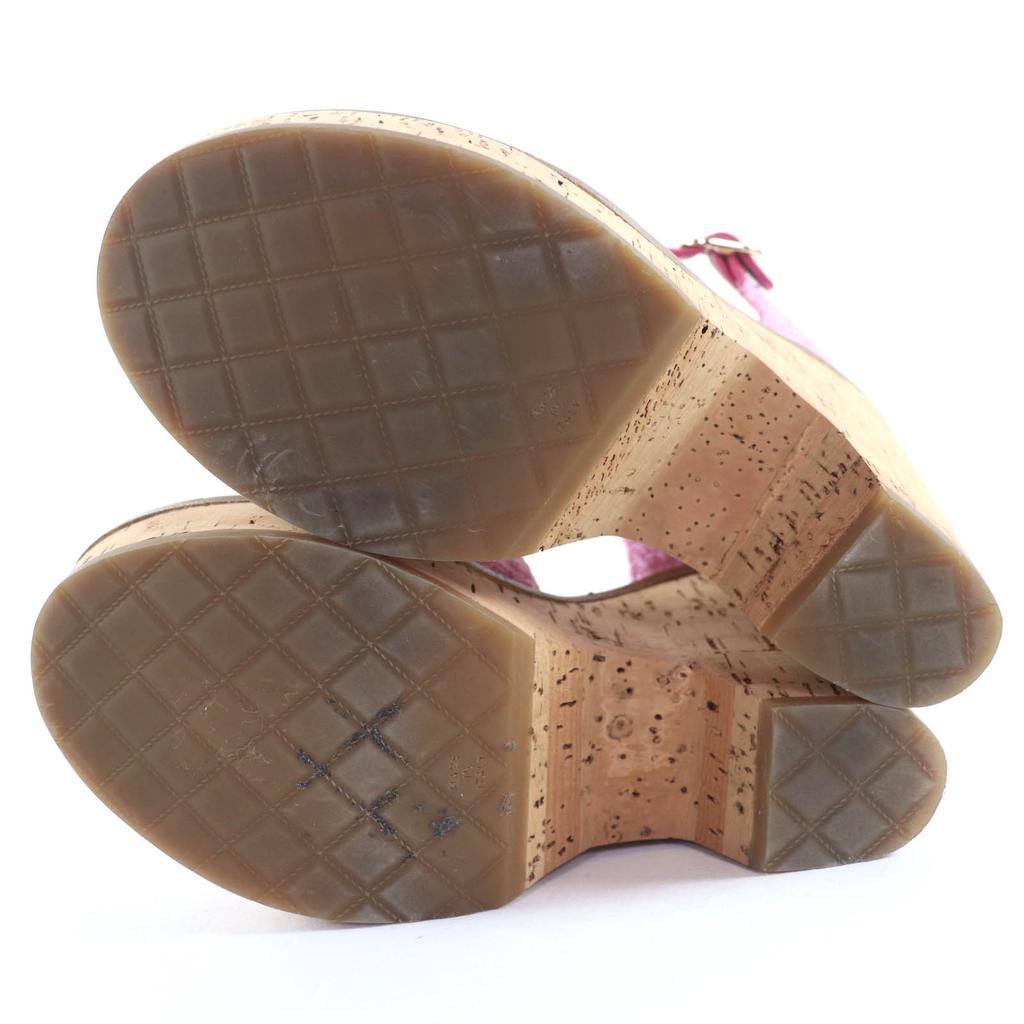 Tolle CHANEL Sandalen COCO Mark Keilsohle Tweed rosa Damen 36.5 G38994 Gebraucht