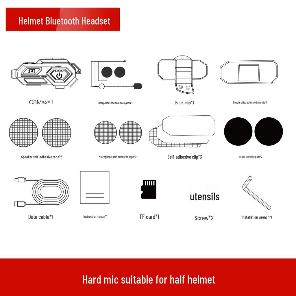 Waterproof Bluetooth Motorcycle Helmet Earphones with Noise Cancelling & Multi-person Intercom