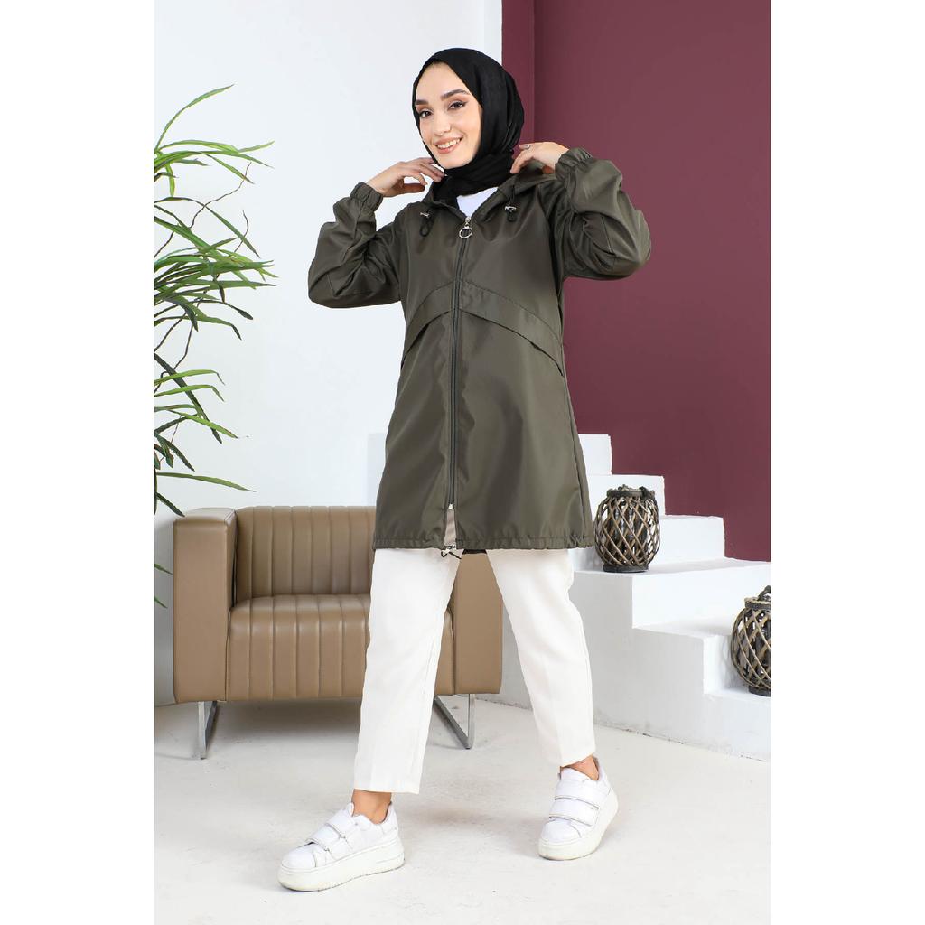 Trenci cu glugă cu fermoar negru