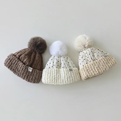 Winter Babymütze Niedliche Punkte Pompom Jungen Mädchen Gestrickte Hüte Gehörschutz Kleinkind Säugling Motorhaube Kinder Warme Accessoires 0-3T