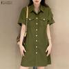 Women Casual Turn Down Collar Summer Short Sleeve Dress