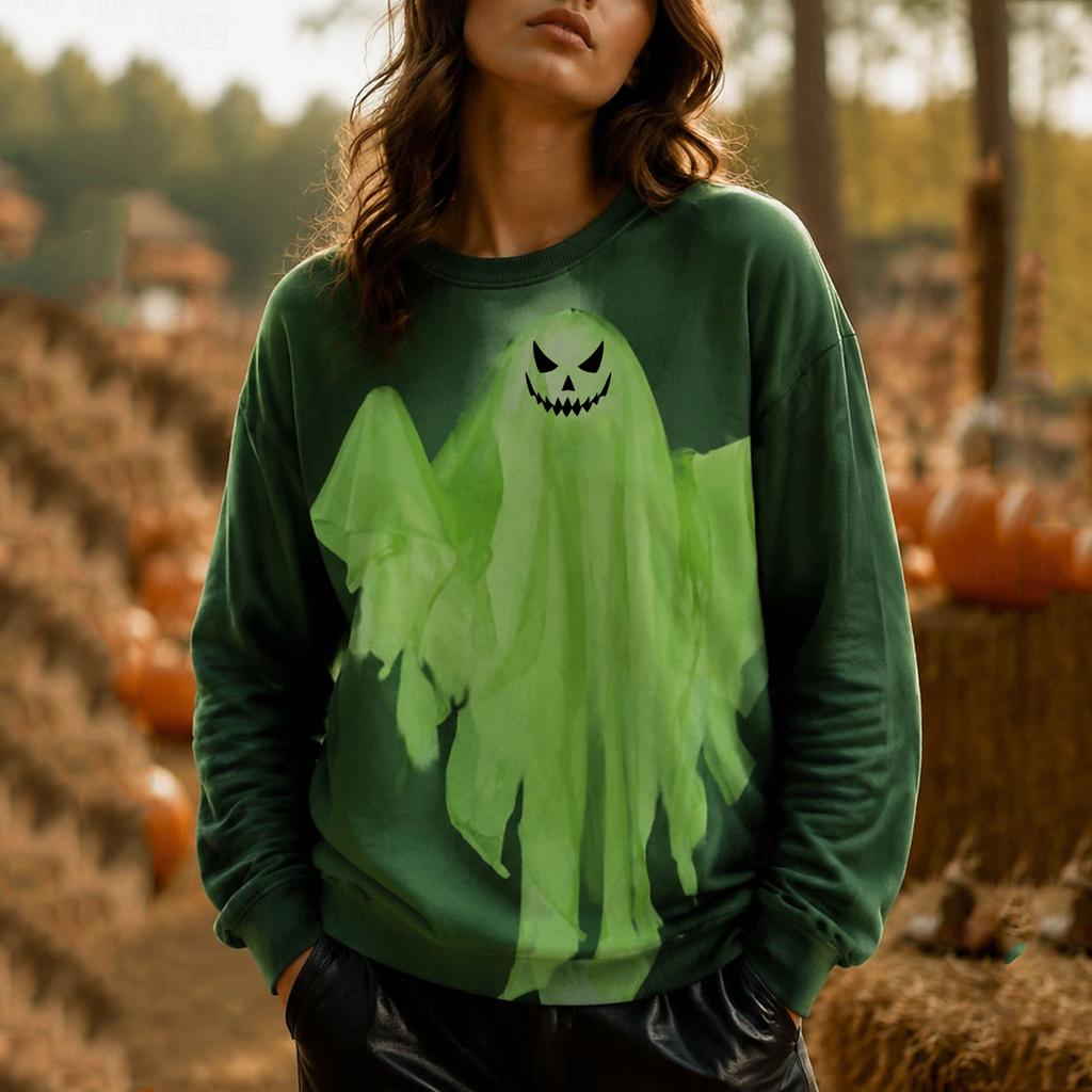Women's Halloween Printed Long Sleeve Round Neck Sweatshirt