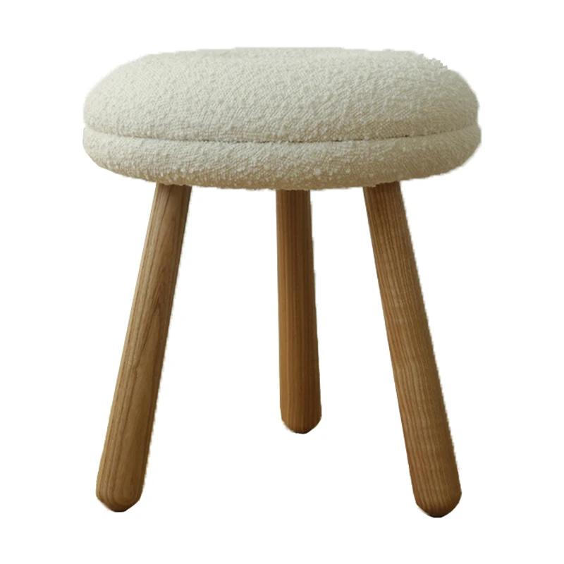 Minimalist Donut Shaped Makeup Chair White Ash Wood Vanity Stool with Soft Lamb Fleece Cushion Modern Bedroom High-Resilience Fo 24190₽