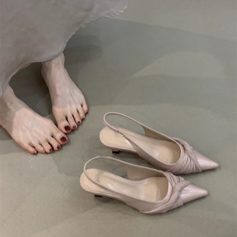 French temperament high heels spring and summer 2025 temperament socialite gentle pleated fairy pointed head shallow mouth empty sandals