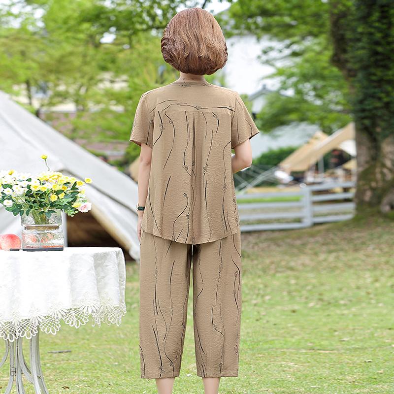 Middle-aged Women Clothing Summer 2 Piece Sets Women's Short Sleeve T-shirt and Harem Pants Loose Woman Suit