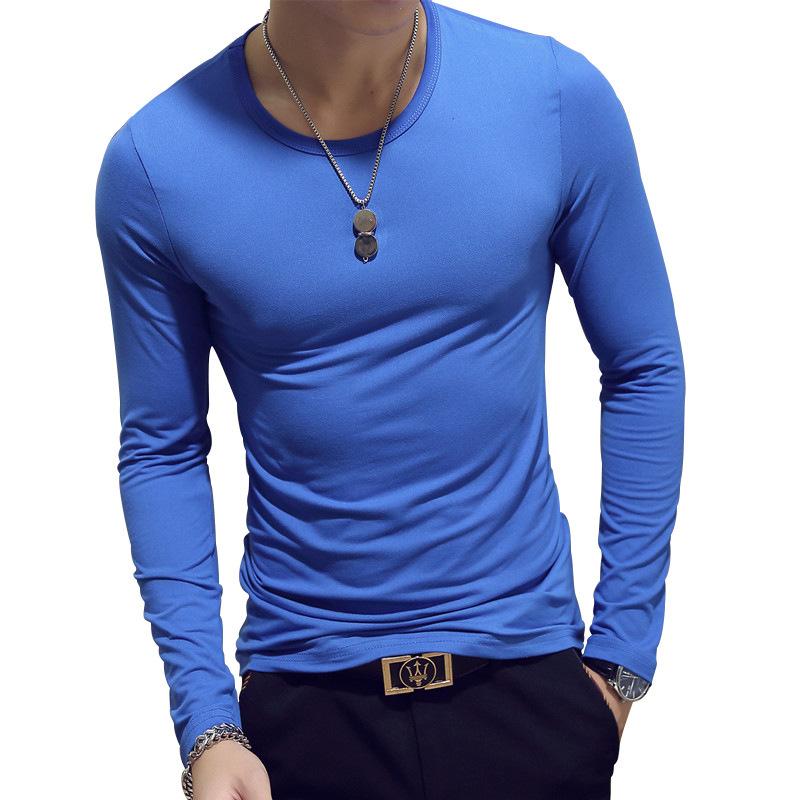 Elastic Mens T-Shirt V-Neck Long Sleeve Men T Shirt For Male Cotton T-Shirts Man Clothing TShirt Top Tees