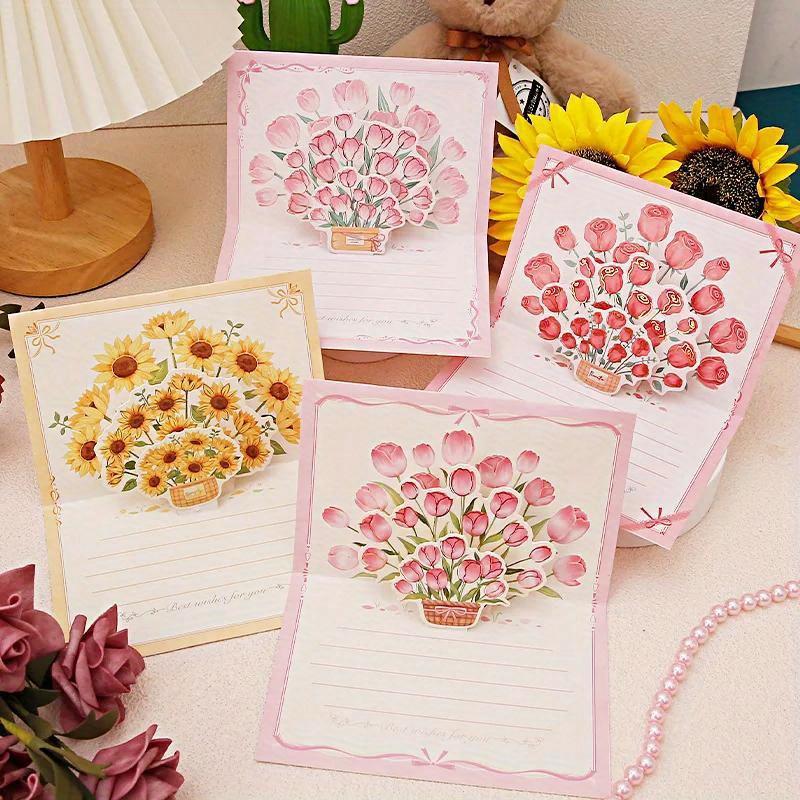Pop Up 3D Bouquet Greeting Card Postcard Father's Valentine's March 8t Mother's Day Blessings National Day Creative Cards Gift