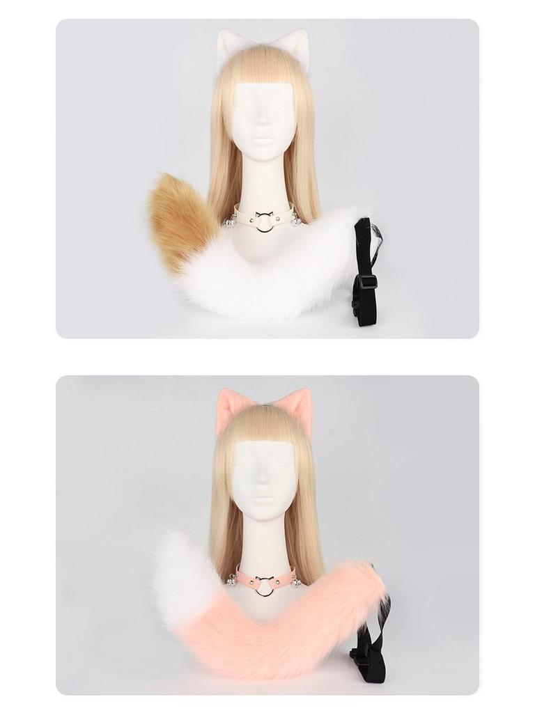 Handgefertigtes Katzenohren-Stirnband mit Fuchsschwanz