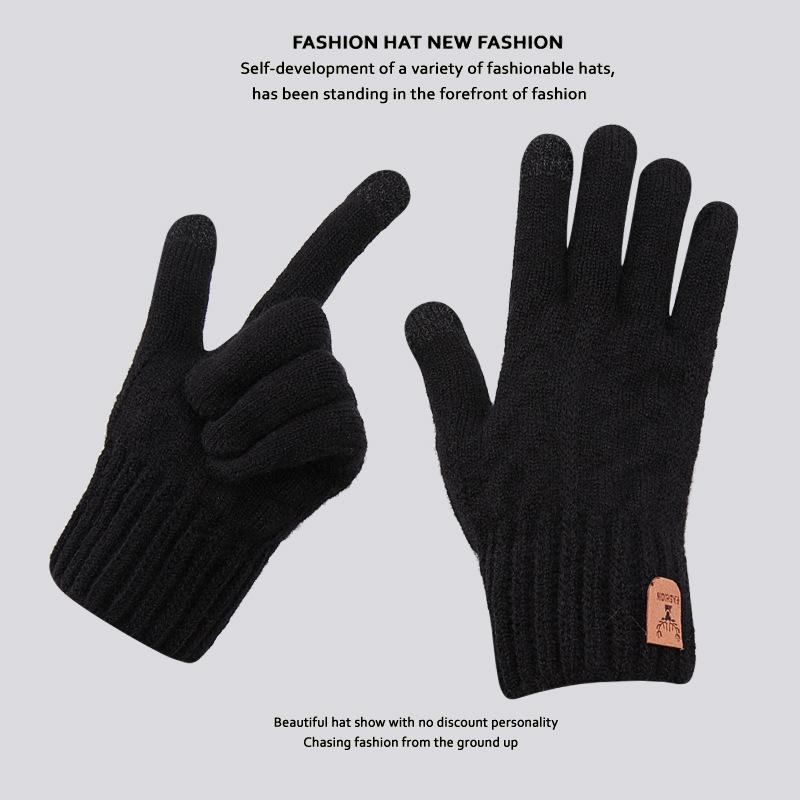 Men Thermal Gloves Winter Touchscreen Fleece Lined Thick Cold Proof Warm Wool Knitted Gloves