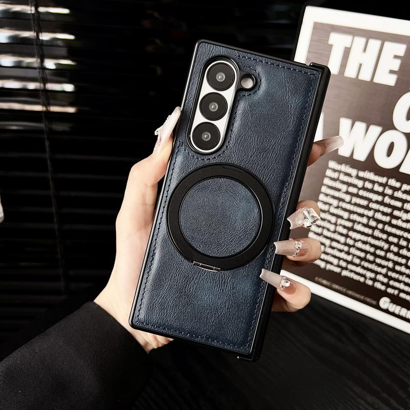 Luxury Leather Magnetic Bracket Phone Cover For Samsung Galaxy Z Fold6 Fold5 Fold4 Fold3 Shockproof Wireless Charge 3pcs Folding Case
