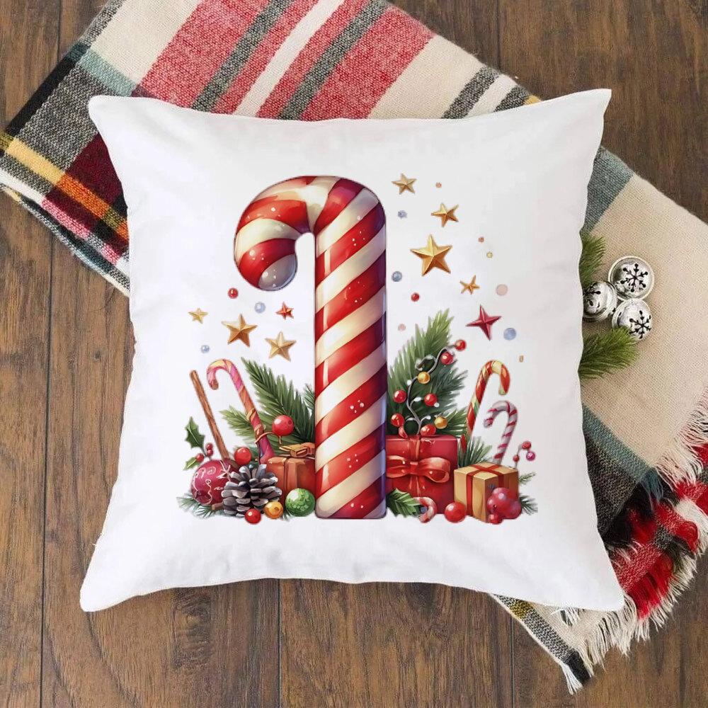 Christmas Kids Bedroom Cushion Cover Christmas 26 Letter with Santa Claus Couch Pillow Cover Xmas Party Decor  Presents for Famliy Kids