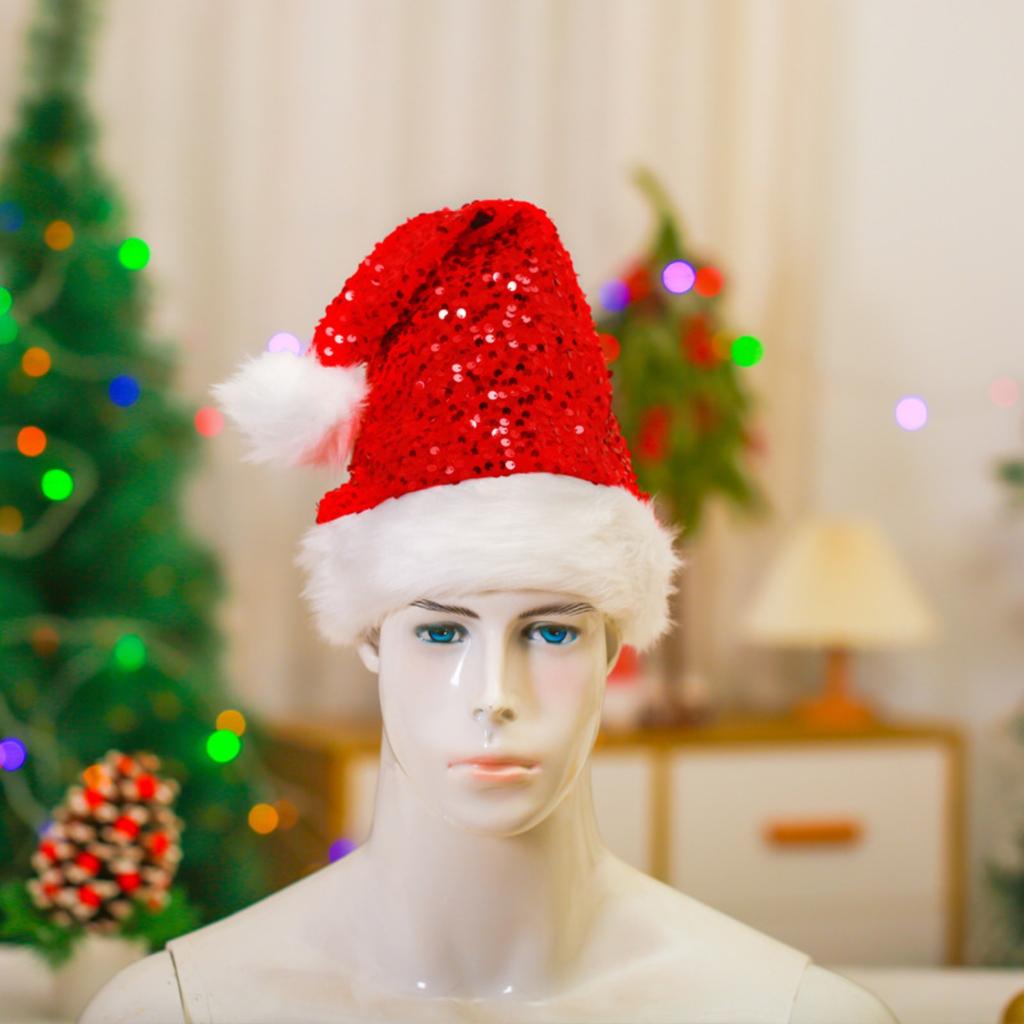 Christmas Decorations High-end Sequined Plush Edging Christmas Hat Holiday Party Dress Up Christmas Hat