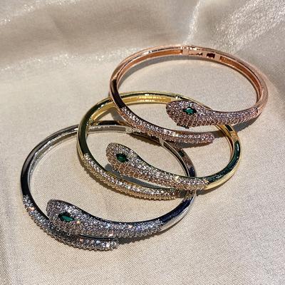 Bracelet Serpent Esprit Exotique Tendance, Bracelet Serpent Bouche Ouverte Yeux Verts pour Femme, Rétro