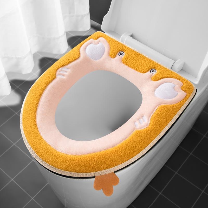 Toilet seat cover with hook and loop fastener, zippered seat pad, winter toilet seat cover, embroidered pattern, toilet seat cover pad 37*43