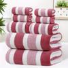 8pcs Of Non-Hair-Free Super Absorbent And Ultra-Soft Five-Star Hotel Standard Two-Color Striped Bath Towel Towel Set, Including 2 Bath Towels