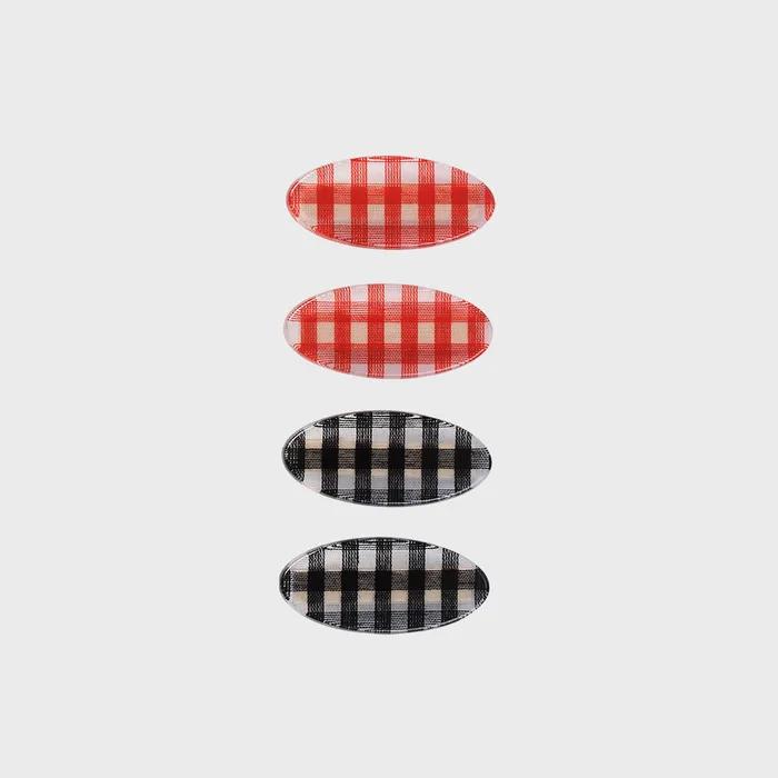Petite Oval Gingham Check Hair Clip Set (B)