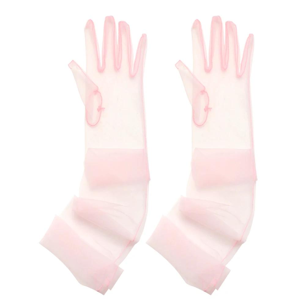 Zomer Dun Gaas Lange Transparante Handschoenen Volle Vinger Naadloze Wanten Zonbescherming Lange Doorzichtige Handschoenen Accessoires