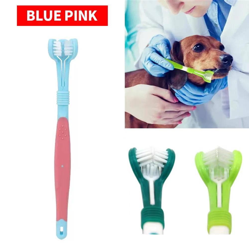 Three sided pet toothbrush, dog plastic toothbrush to remove bad breath, Tatar cleaning for oral hygiene, pet dental care, cat c