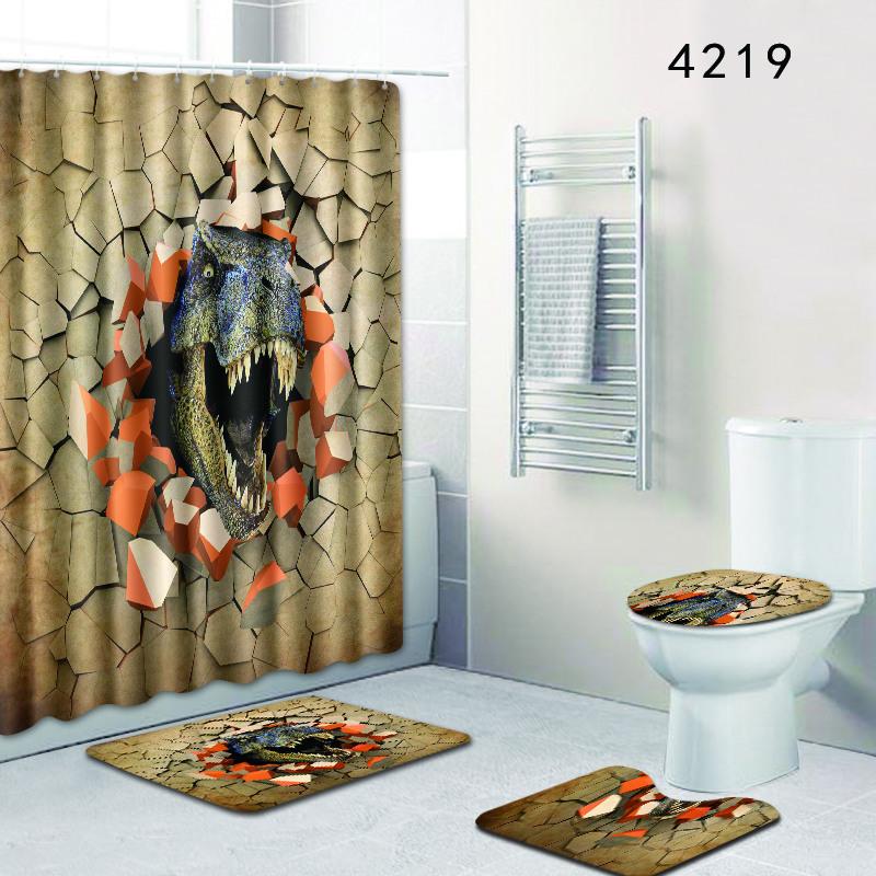 Animal Pattern Bathroom Shower Curtain Floor Mat Toilet Cover Foot Mat Four-Piece Pattern Size
