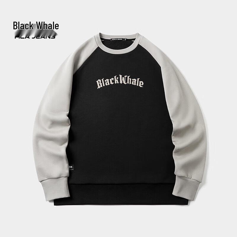 

HLA Black Whale Men s Letter Print Fleece Pullover Sweatshirt M